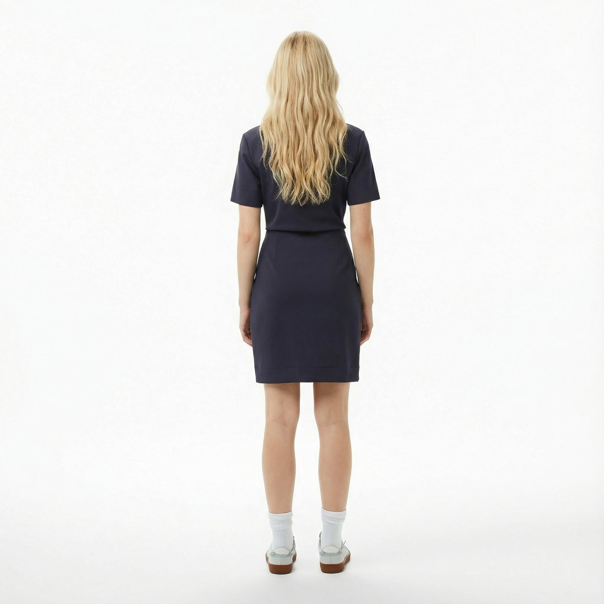 Lacoste Kadın Classic Fit Kısa Kollu Dik Yaka Koyu Mavi Elbise