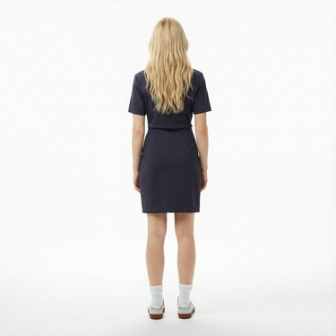  Lacoste Kadın Classic Fit Kısa Kollu Dik Yaka Koyu Mavi Elbise