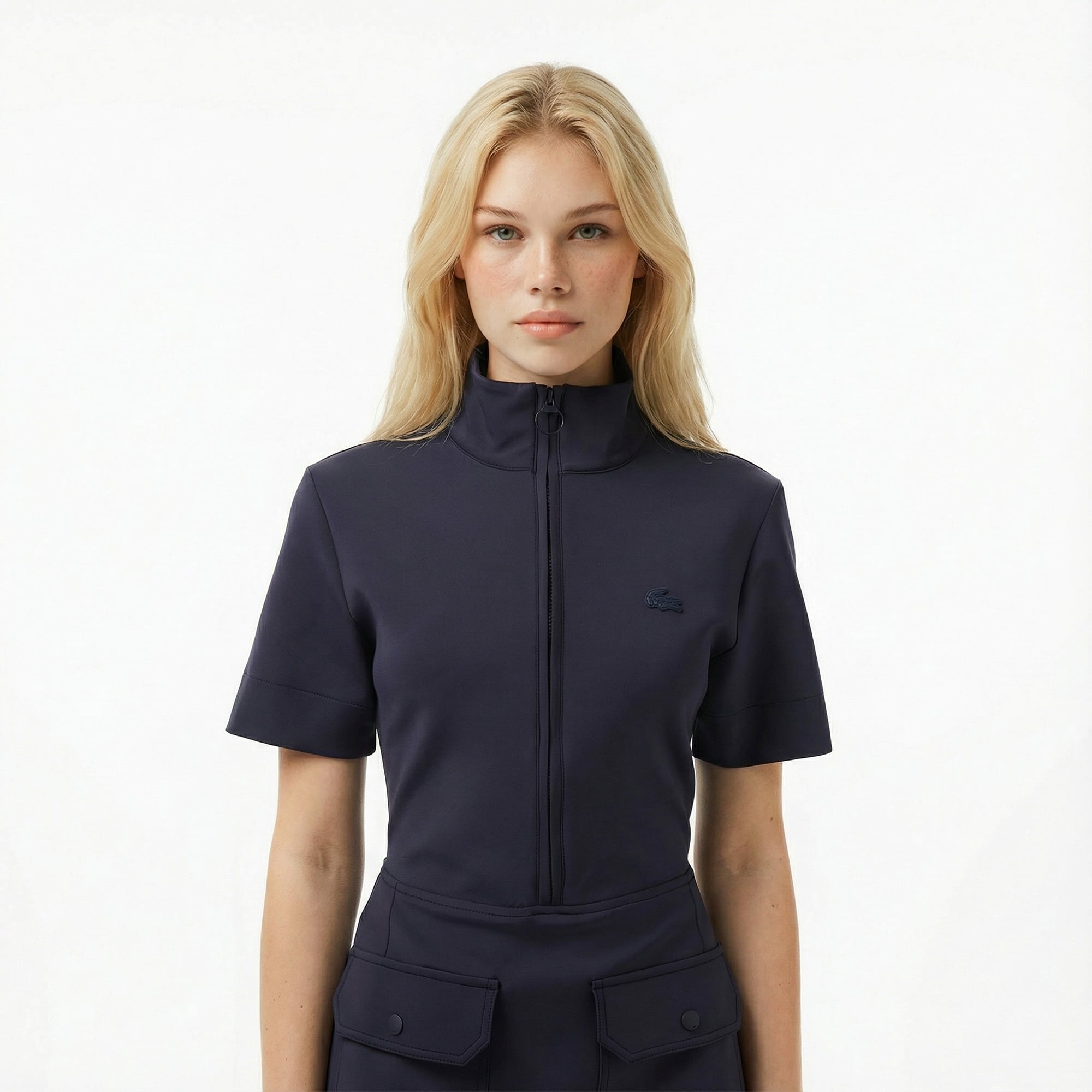 Lacoste Kadın Classic Fit Kısa Kollu Dik Yaka Koyu Mavi Elbise