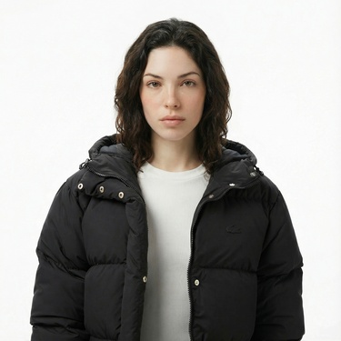  Lacoste Kadın Kapüşonlu Siyah Mont