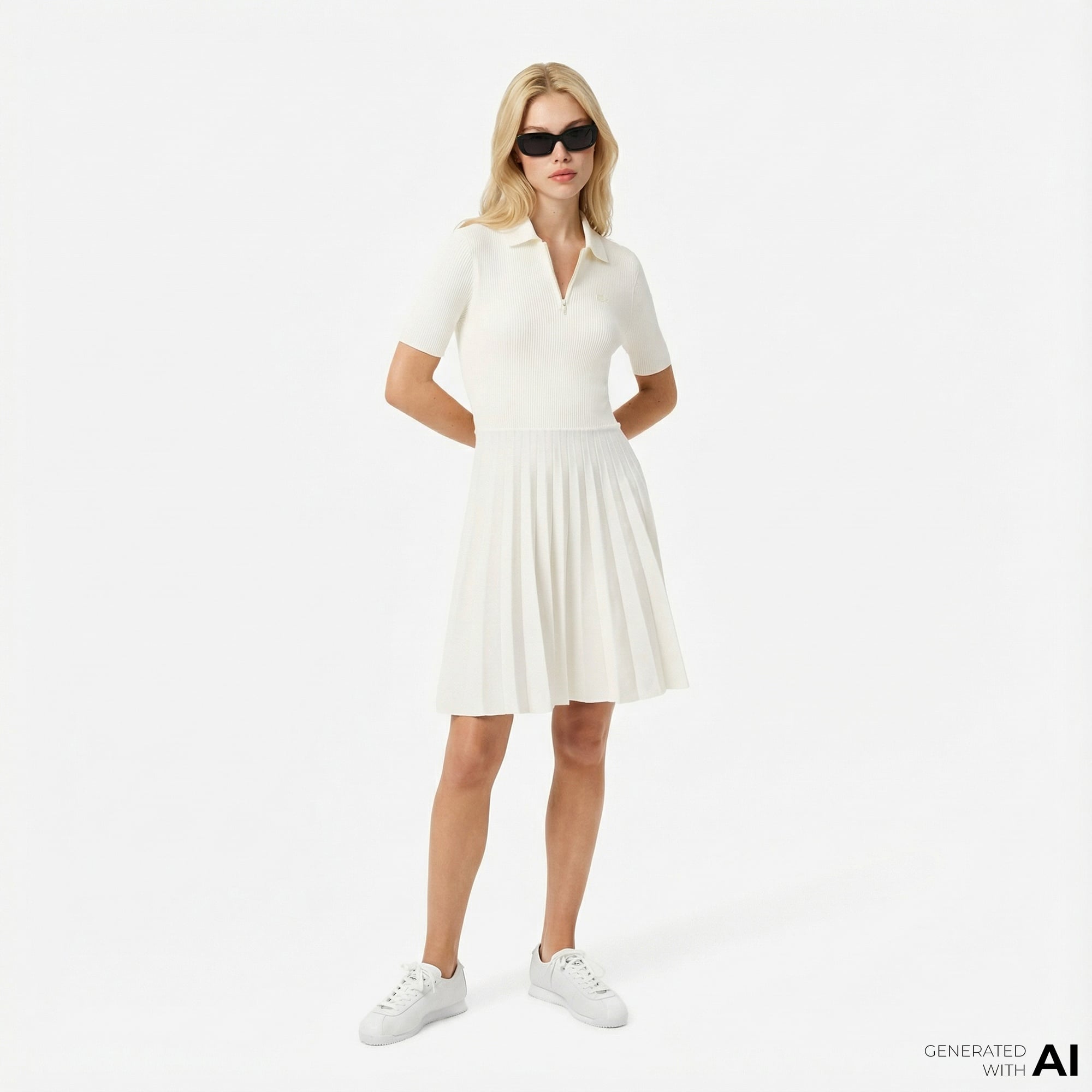 Lacoste Kadın Relaxed Fit Kısa Kollu Polo Yaka Beyaz Elbise