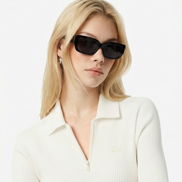  Lacoste Kadın Relaxed Fit Kısa Kollu Polo Yaka Beyaz Elbise