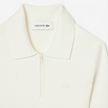  Lacoste Kadın Relaxed Fit Kısa Kollu Polo Yaka Beyaz Elbise