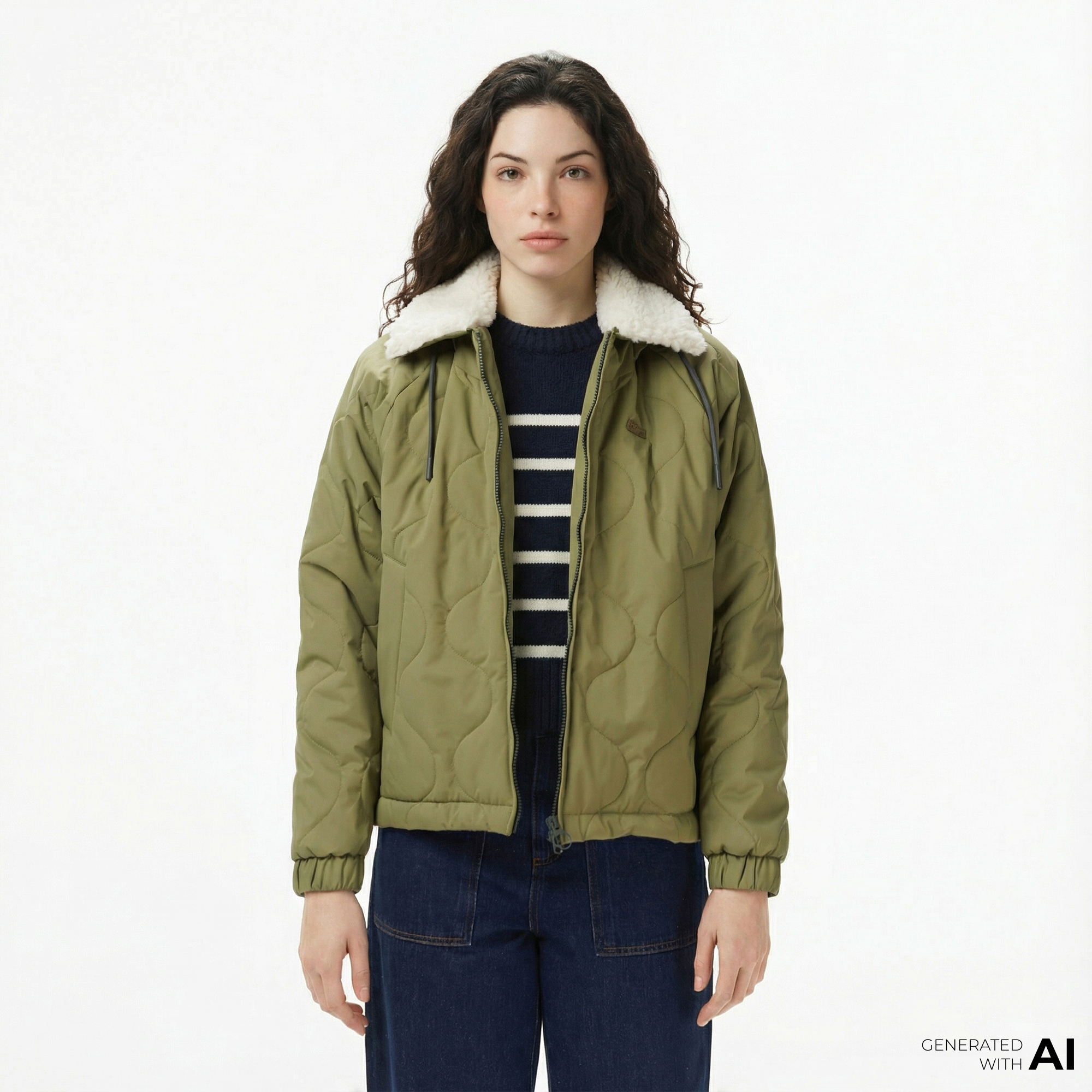  Lacoste Kadın Gömlek Yaka Baskılı Haki Ceket