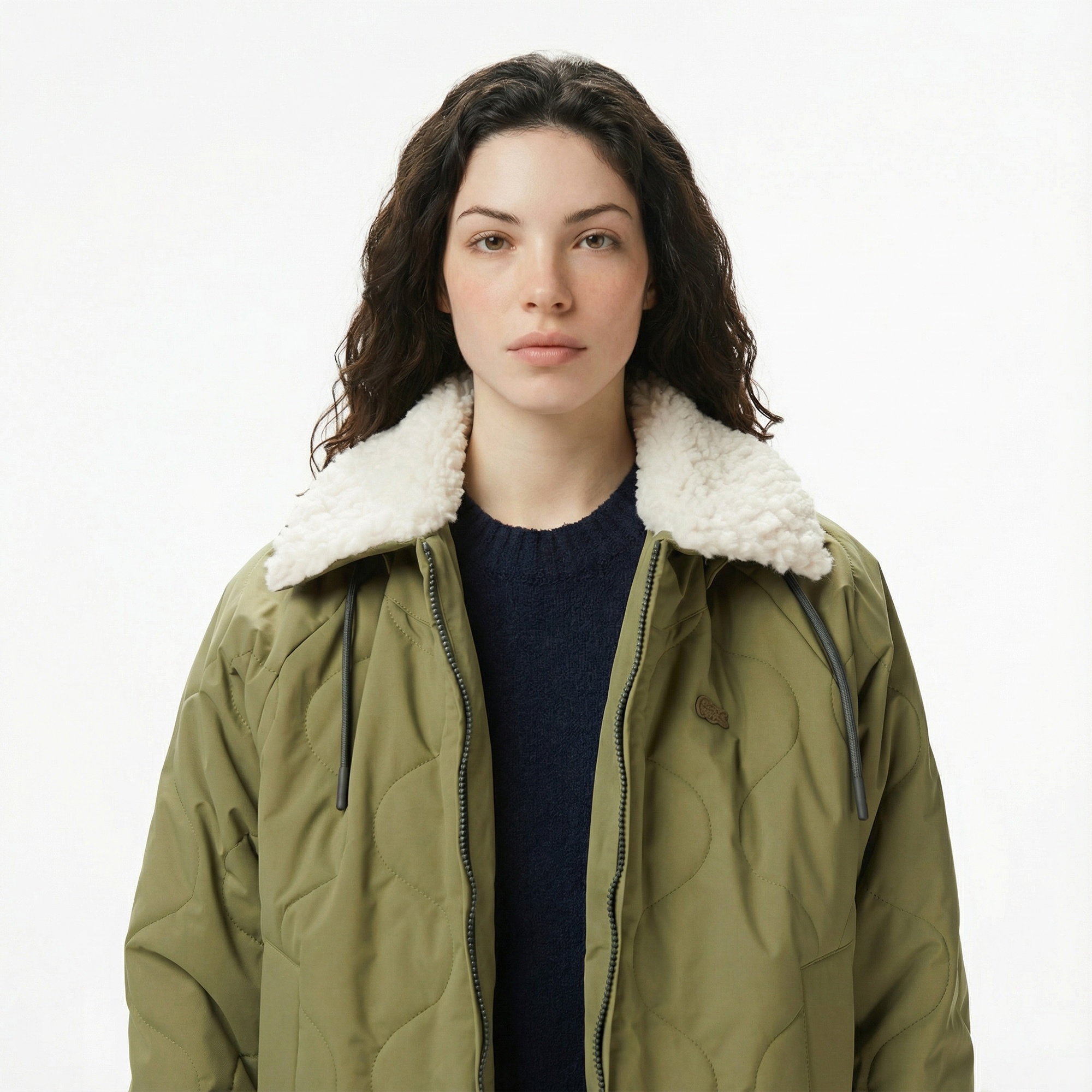 Lacoste Kadın Gömlek Yaka Baskılı Haki Ceket