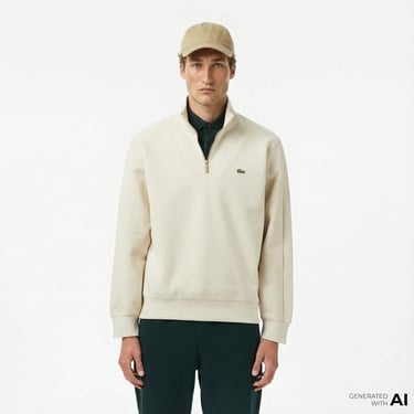  Lacoste Erkek Classic Fit Yarım Fermuarlı Krem Sweatshirt