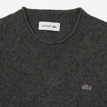  Lacoste Kadın Classic Fit Uzun Kollu Bisiklet Yaka Koyu Gri Elbise