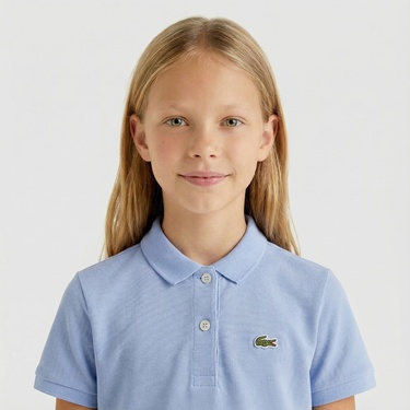  Lacoste Kız Çocuk Uzun Kollu Polo Yaka Mavi Elbise