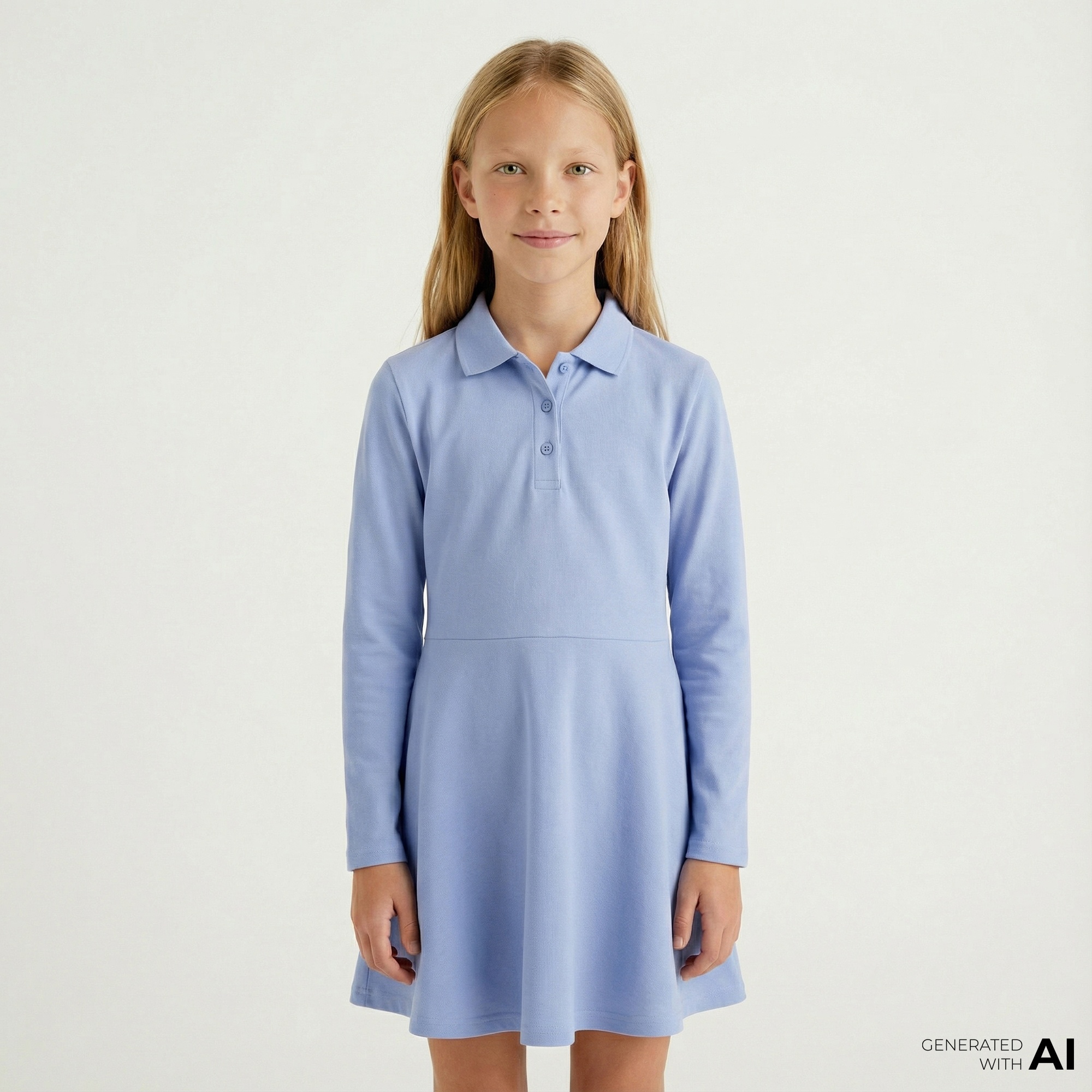 Lacoste Kız Çocuk Uzun Kollu Polo Yaka Mavi Elbise