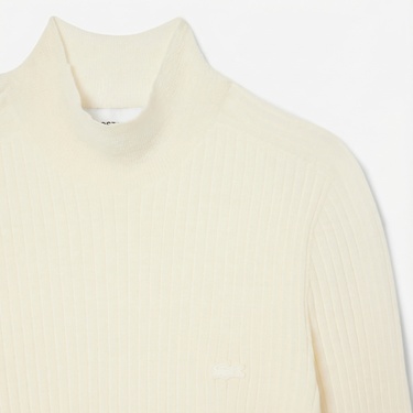  Lacoste Kadın Slim Fit Dik Yaka Beyaz Kazak