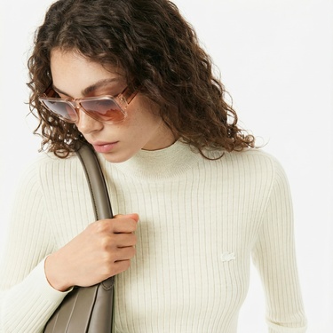  Lacoste Kadın Slim Fit Dik Yaka Beyaz Kazak