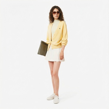  Lacoste Kadın Slim Fit Dik Yaka Beyaz Kazak