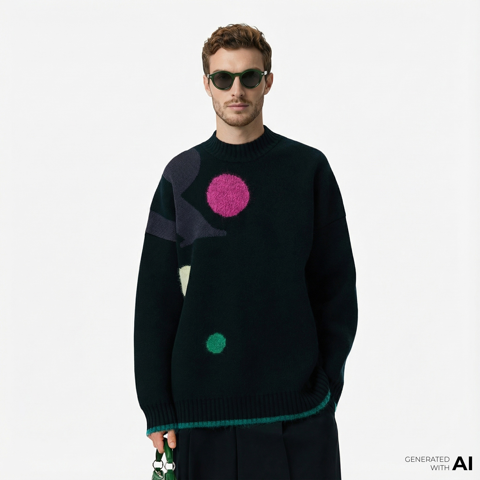 Lacoste Runway Erkek Loose Fit Bisiklet Yaka Baskılı Yeşil Kazak