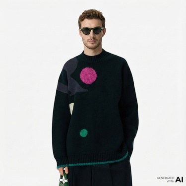  Lacoste Runway Erkek Loose Fit Bisiklet Yaka Baskılı Yeşil Kazak