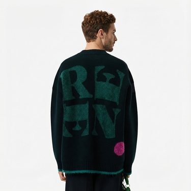  Lacoste Runway Erkek Loose Fit Bisiklet Yaka Baskılı Yeşil Kazak