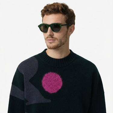  Lacoste Runway Erkek Loose Fit Bisiklet Yaka Baskılı Yeşil Kazak