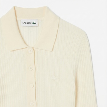  Lacoste Kadın Regular Fit Polo Yaka Krem Kazak