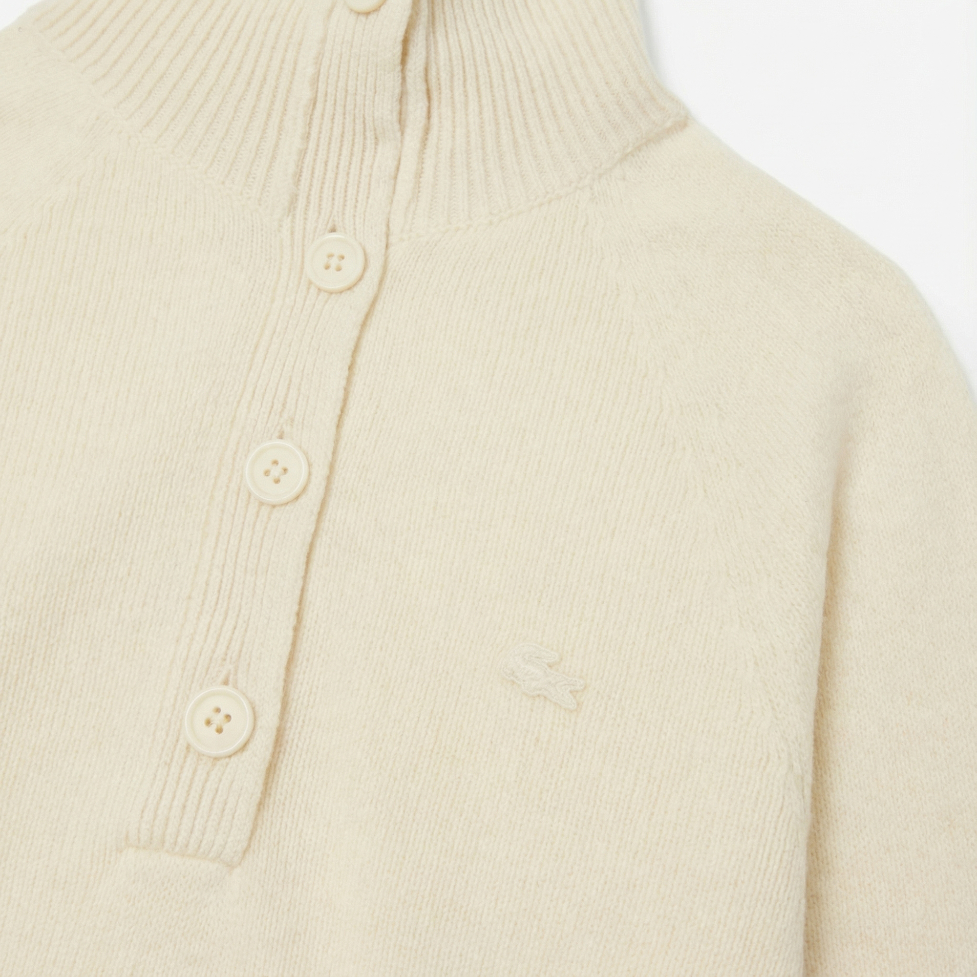  Lacoste Kadın Classic Fit Dik Yaka Krem Kazak