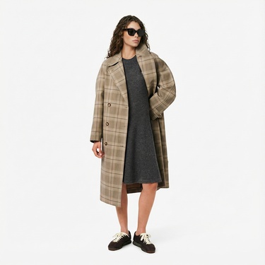  Lacoste Kadın Classic Fit Uzun Kollu Bisiklet Yaka Koyu Gri Elbise