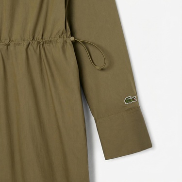  Lacoste Kadın Oversize Fit Uzun Kollu Fermuarlı Haki Elbise