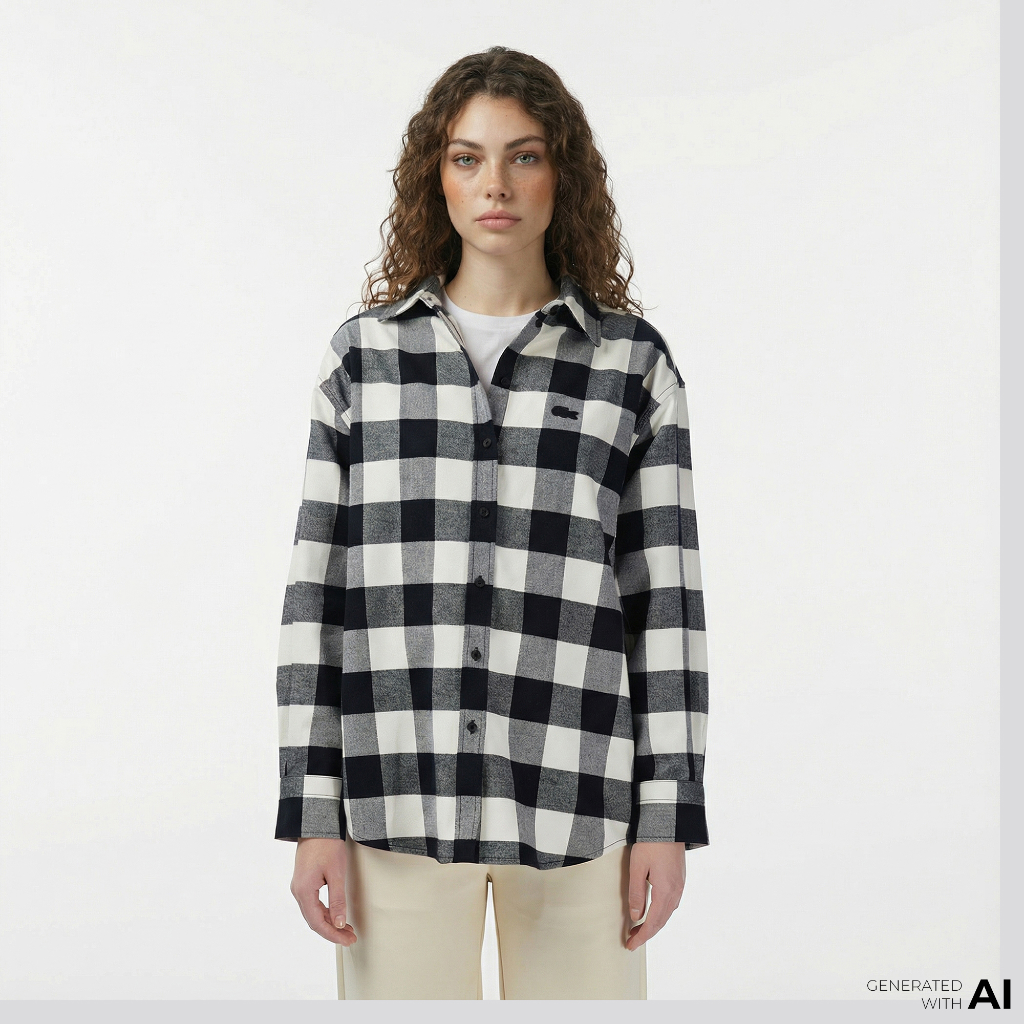  Lacoste Kadın Kareli Siyah Gömlek