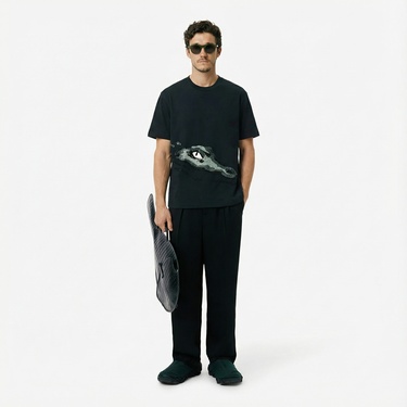  Lacoste Runway Erkek Relaxed Fit Bisiklet Yaka Baskılı Yeşil T-Shirt