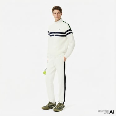  Lacoste Erkek Regular Fit Fermuarlı Renk Bloklu Beyaz Eşofman Takımı
