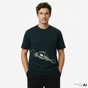  Lacoste Runway Erkek Relaxed Fit Bisiklet Yaka Baskılı Yeşil T-Shirt