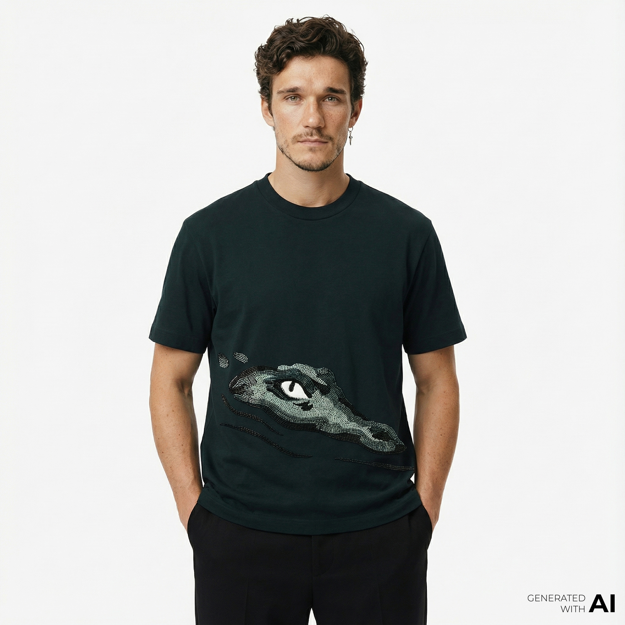 Lacoste Runway Erkek Relaxed Fit Bisiklet Yaka Baskılı Yeşil T-Shirt