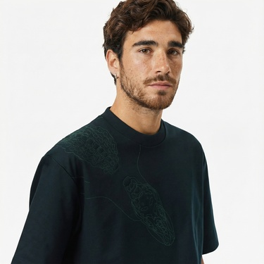  Lacoste Runway Erkek Relaxed Fit Bisiklet Yaka Baskılı Koyu Yeşil T-Shirt