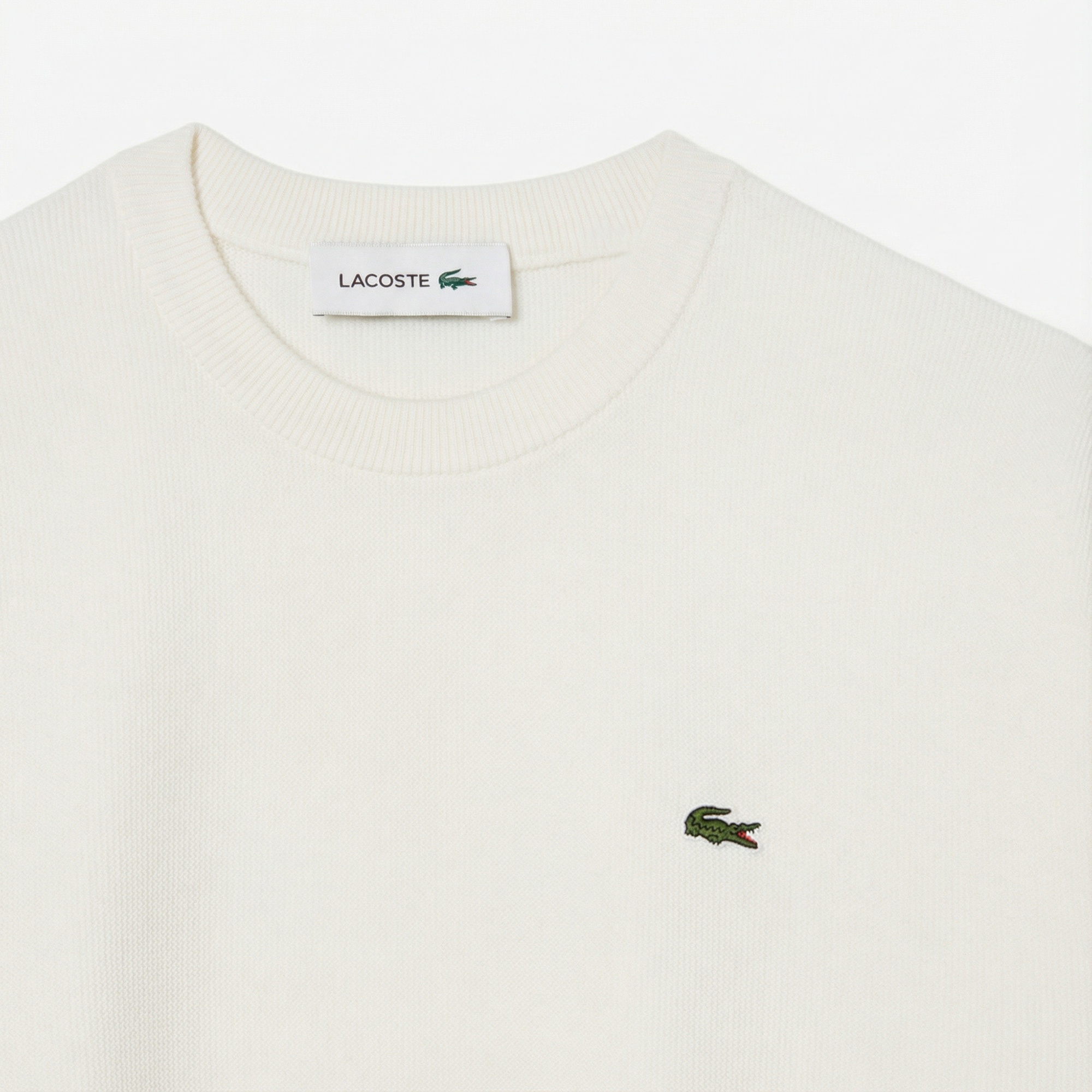 Lacoste Kadın Relaxed Fit Bisiklet Yaka Beyaz Kazak