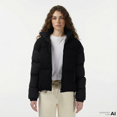  Lacoste Kadın Kapüşonlu Siyah Mont