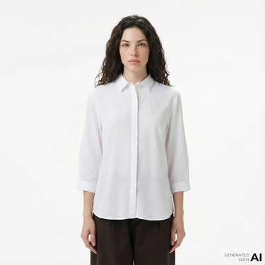  Lacoste Kadın Regular Fit Yarım Kol Beyaz Gömlek
