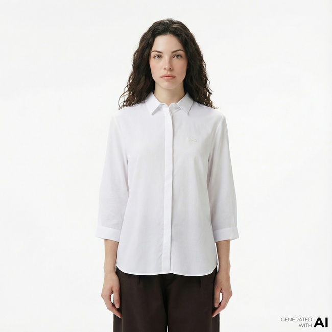  Lacoste Kadın Regular Fit Yarım Kol Beyaz Gömlek