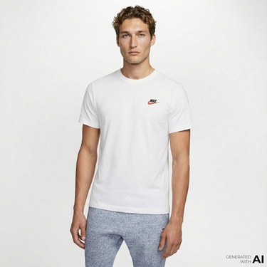  Nike Sportswear Club Erkek Beyaz T-Shirt