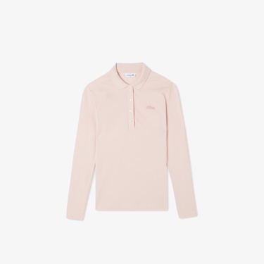  Lacoste Kadın Slim Fit Uzun Kollu Açık Pembe Polo