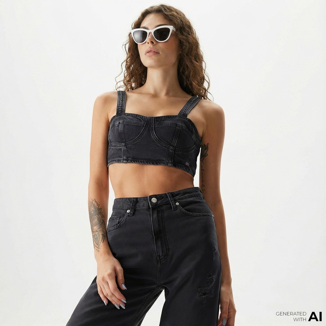  Tommy Jeans Kadın Crop Gri Büstiyer