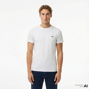  Lacoste Erkek Slim Fit Bisiklet Yaka Beyaz T-Shirt