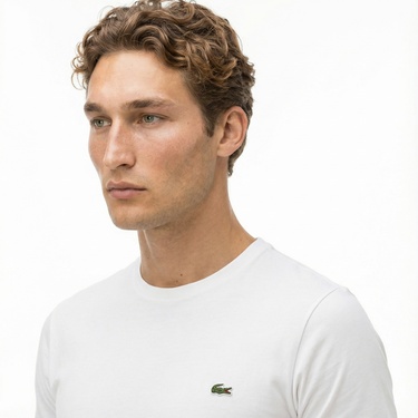  Lacoste Erkek Slim Fit Bisiklet Yaka Beyaz T-Shirt