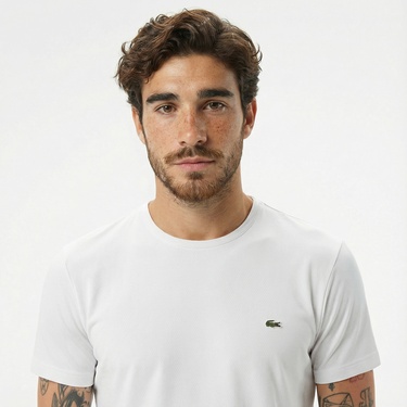  Lacoste Erkek Slim Fit Bisiklet Yaka Beyaz T-Shirt