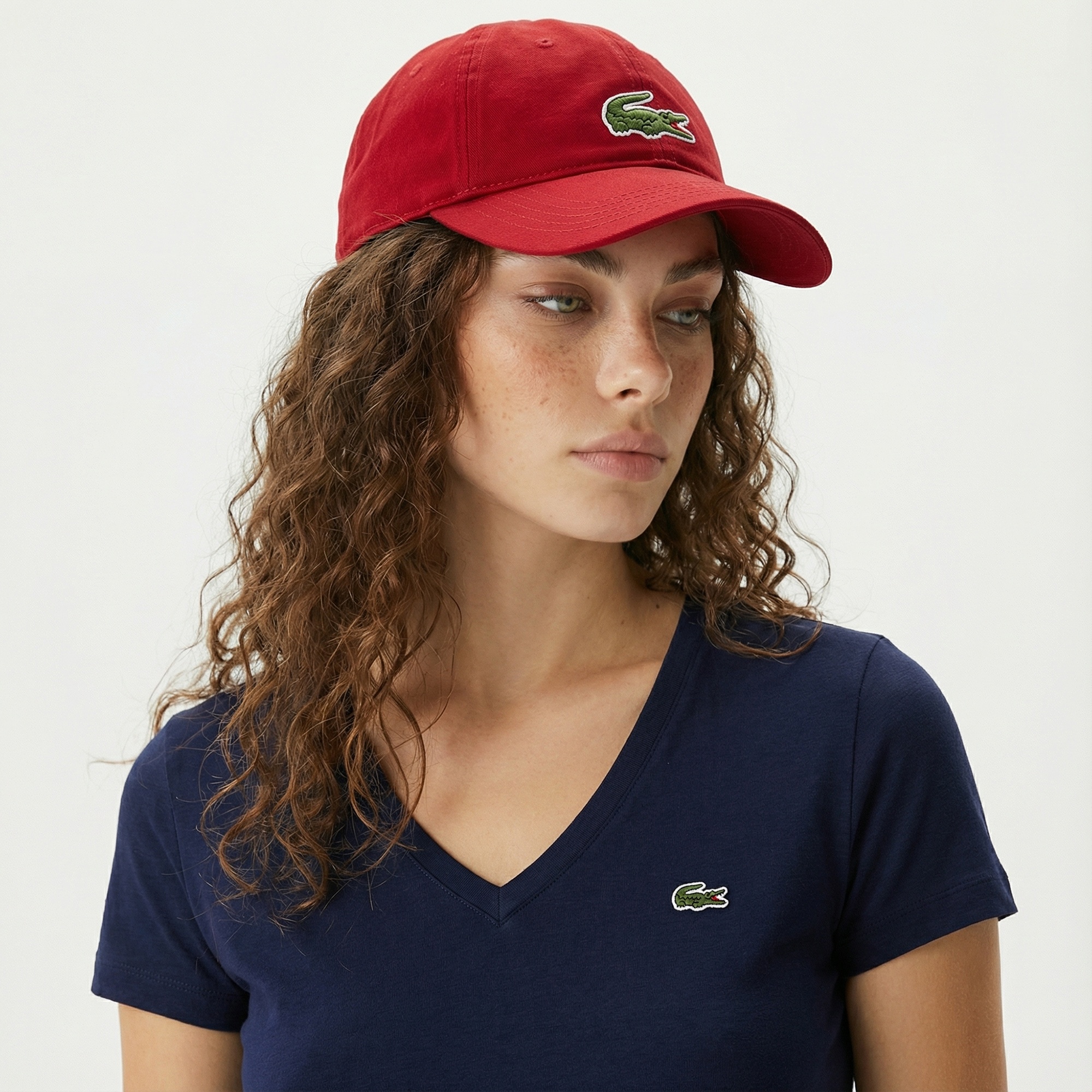 Lacoste Kadın Slim Fit V Yaka Lacivert T-Shirt