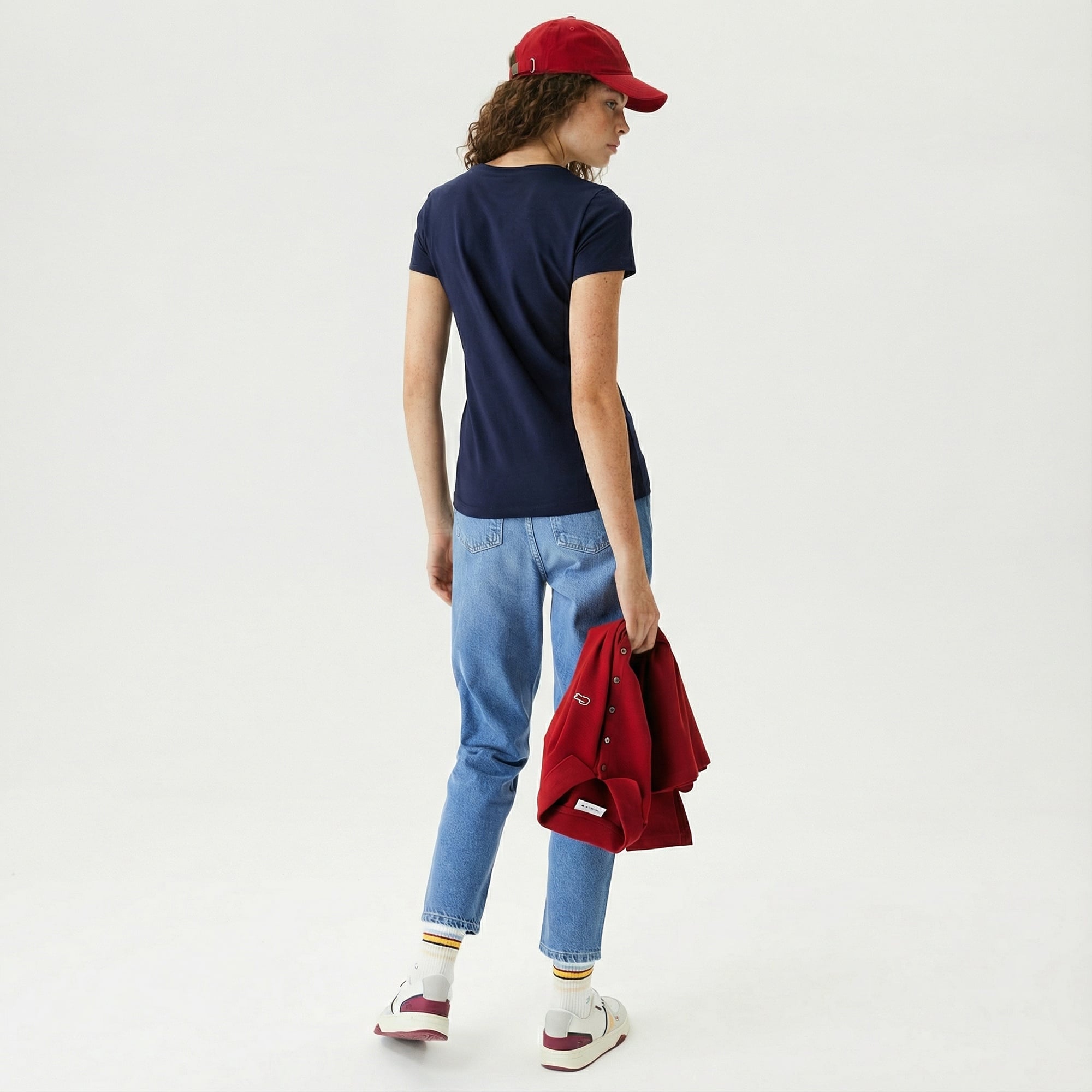 Lacoste Kadın Slim Fit V Yaka Lacivert T-Shirt