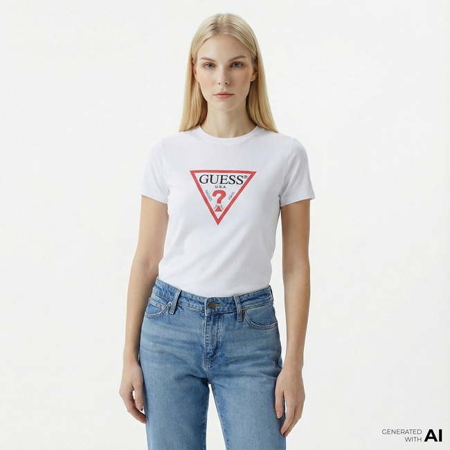  Guess Iconic Mid Organic Kadın Beyaz T-Shirt