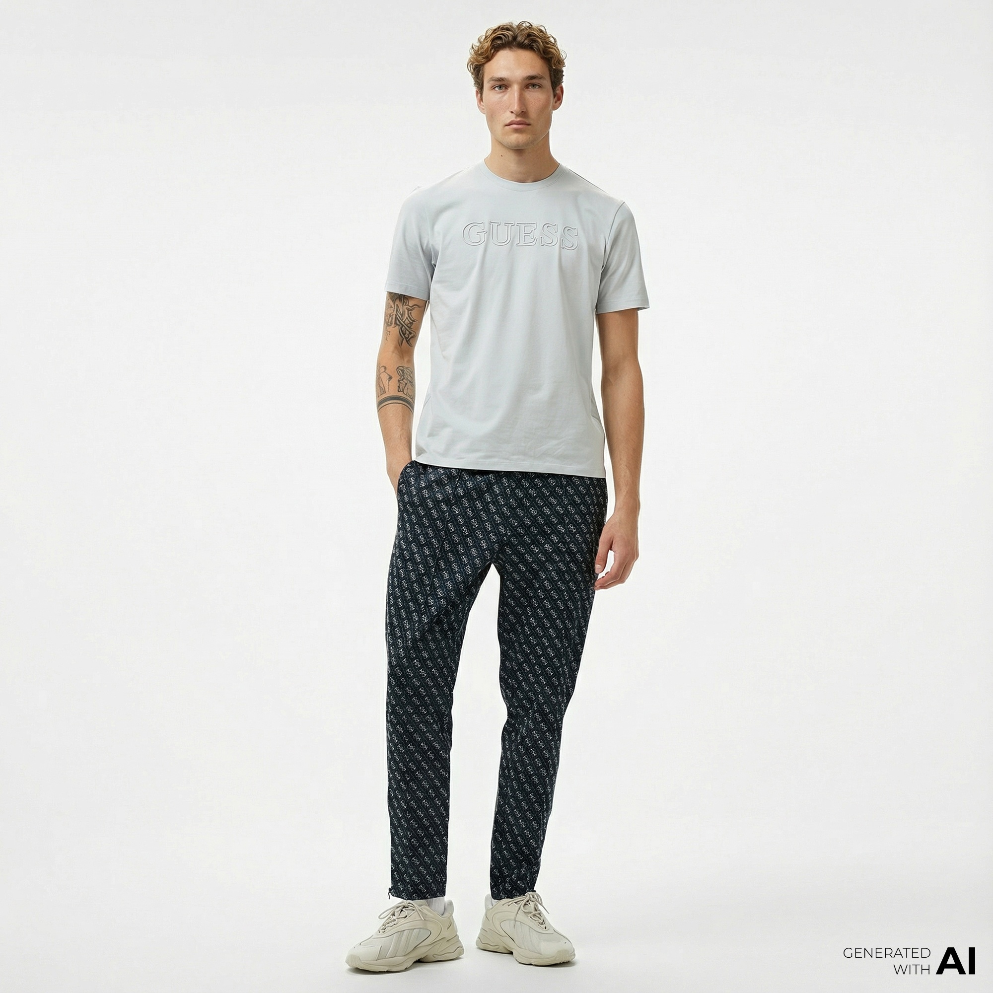 Guess Korbin Printed Double Knit Eco Erkek Siyah Eşofman Altı