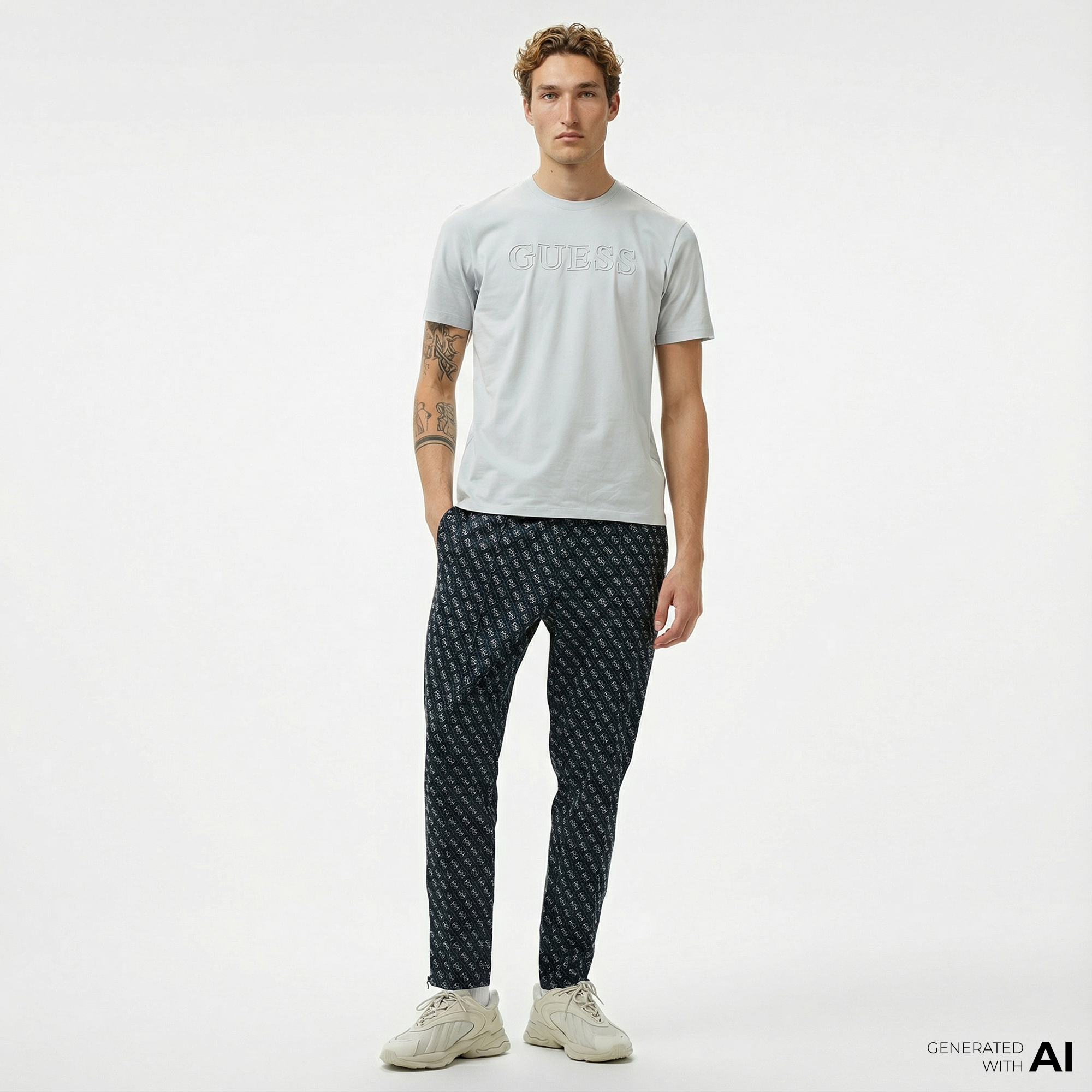  Guess Korbin Printed Double Knit Eco Erkek Siyah Eşofman Altı