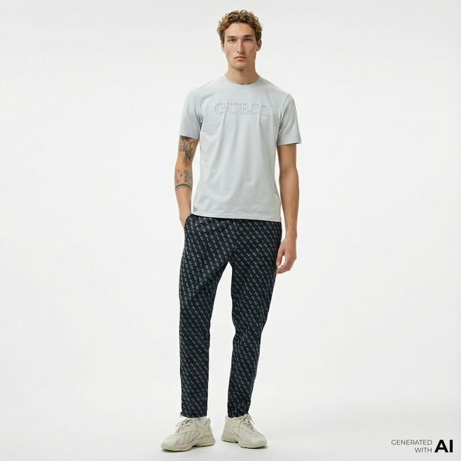  Guess Korbin Printed Double Knit Eco Erkek Siyah Eşofman Altı