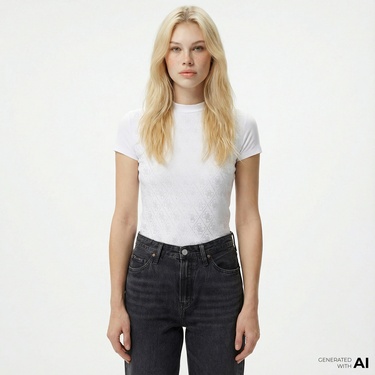  Guess Mock Kadın Beyaz T-Shirt