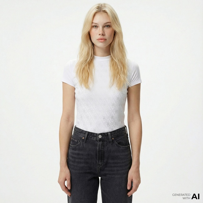  Guess Mock Kadın Beyaz T-Shirt