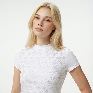 Guess Mock Kadın Beyaz T-Shirt
