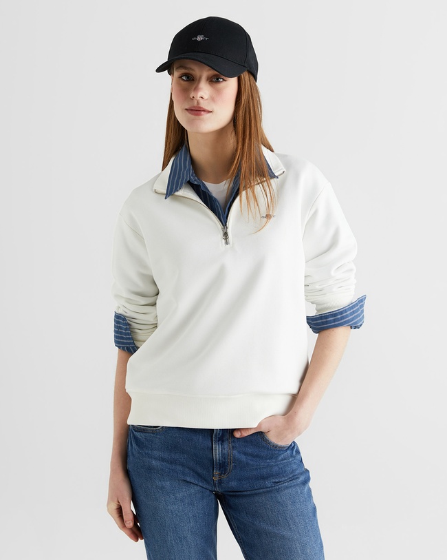 GANT Kadın Beyaz Relaxed Fit Yarım Fermuarlı Sweatshirt